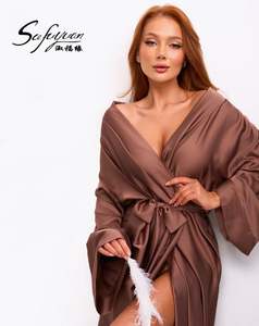 P-012 Venta Directa de Fábrica Rusia Bata de Seda Sólida para Mujer, Personalizable, Talla Única, Bata de Baño de Lujo para Spa con Cinturón - Product Image 3
