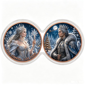Pièce de monnaie en cuivre pur 1 oz, thème Noël Hiver <span class=keywords><strong>Reine</strong></span> <span class=keywords><strong>des</strong></span> Neiges & Roi <span class=keywords><strong>des</strong></span> Neiges, médaille de collection de défi 2D colorée et connectée - Product Image 1