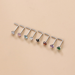 Anillos de Nariz Hipoalergénicos Chapados en Oro de 14K, Piercing de Labio Labret con Zirconia Cúbica en Forma de L, Acero Inoxidable Quirúrgico de Calibre 20 - Product Image 3