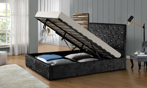 Giường ngủ hiện đại cỡ King, bọc vải nhung ép, nâng đỡ bằng khí nén, có ngăn chứa đồ, đính nút kim cương - Product Image 4