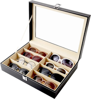 Estuche para gafas de cuero PU transparente de 8 rejillas Joyero tragaluz con cerradura para almacenamiento y exhibición