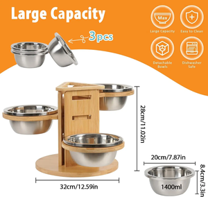 Mangkuk anjing bambu <span class=keywords><strong>3</strong></span> tinggi dapat diatur berdiri ramah lingkungan pola padat mangkuk hewan peliharaan bulat ditinggikan gaya Modern hewan peliharaan - Product Image 6