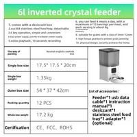 Distributeur automatique intelligent 6L pour animaux de compagnie, double alimentation Wi-Fi, 4 repas, 48 portions, minuterie, en acier inoxydable, portable, pour aliments secs