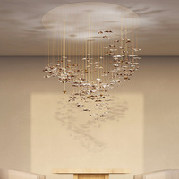 Lustre en acier inoxydable Golden Leaf pour villa duplex, hôtel, E26 LED, hauteur réglable, installation suspendue, salon, blanc chaud