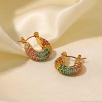 Boucles d'oreilles créoles épaisses plaquées or PVD Gaovo, en acier inoxydable en forme de U, avec zircons colorés, style Huggie, bijoux tendance pour femmes