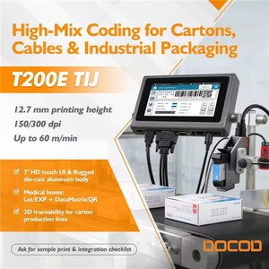 Nouvelle imprimante jet d'encre thermique industrielle DOCOD T200E 2025, 12,7 mm TIJ, machine de codage de date d'expiration et de codes-barres pour emballages alimentaires - Product Image 2
