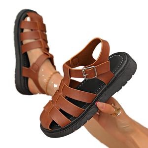 High Quality Women's 2025 New Summer Autumn Winter All Thick Soled Retro Woven Roman Sandals Casual Flat <b>Beach</b> <b>Shoes</b> PU Upper - Product Image 5