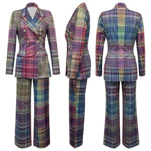 Traje de Dos Piezas Personalizado para Mujer, Estilo Vintage 2026, Diseño a <span class=keywords><strong>Cuadros</strong></span>, <span class=keywords><strong>Blazer</strong></span> Cruzado y Pantalón, Ropa de Oficina y Negocios - Product Image 2