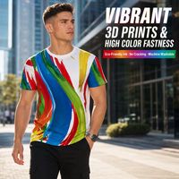 T-shirt ample pour homme à col en V, imprimé 3D, 100 % polyester, écologique, graphique coloré, décontracté, streetwear d'été