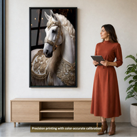 UNIART Qualité Impression sur Toile Cheval Art Mural en Porcelaine Couloir Peintures Diamants LED Peinture en Porcelaine Cristal Décoration Maison