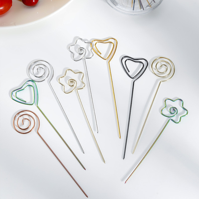Colorful Reusable Stainless Steel Cocktail Picks Metal Martini Appetizer Toothpicks for Bar Garnishing Drinkware Accessories