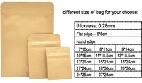 Sacs de conservation alimentaire en papier kraft biodégradable et écologique, refermables, thermoscellables, réutilisables, avec fermeture éclair, pour aliments secs