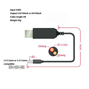 Câble convertisseur de puissance USB <span class=keywords><strong>DC</strong></span>-<span class=keywords><strong>DC</strong></span> étanche <span class=keywords><strong>5V</strong></span> vers 9V 12V avec prise <span class=keywords><strong>DC</strong></span> 5.5*2.1mm 5.5*2.5mm pour mini-ventilateur - Product Image 3