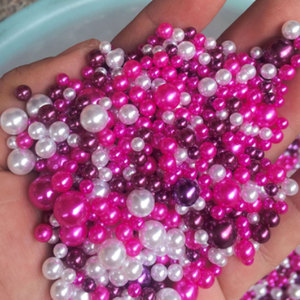 Perles acryliques en forme de perles, pièces, différentes tailles, coloris Rose, or, rondes, sans trou, pour la fabrication de bijoux - Product Image 1