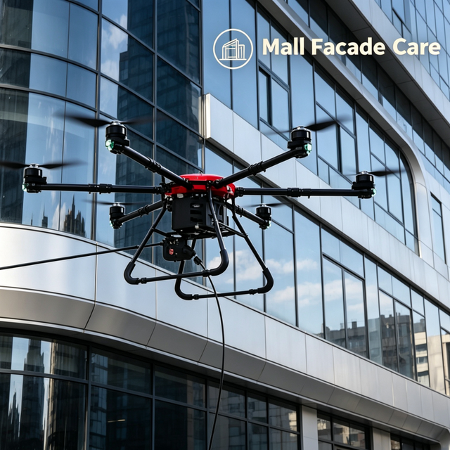 Commercial Shock Absorbing Six Axis Stable Hover High Pressure Jet High Rise Glass Curtain Wall Washing Drone