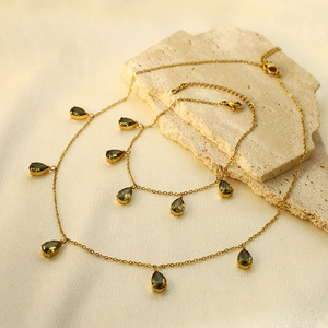 European American Style Gold Chain Necklace With Water Drop Zircon Pendant For Party Fashion Jewelry - Product Image 3