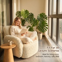Fauteuil pivotant à 360°, moderne, en tissu texturé crème effet popcorn, capitonné, confortable, fauteuil d'appoint, montage facile pour salon