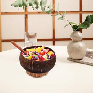 Tazón de Coco de Madera Orgánica Ecológica Pulida a Mano con Soporte y Juego de Cucharas de Madera - Product Image 4