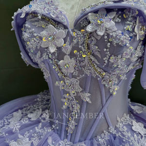 パープル キンセアニェーラ バースデー ボールガウン アップリケ ビーズ装飾 ナチュラルウエストライン 静電気防止 スイートハートネックライン チャペルトレイン パーティー プロム - Product Image 3