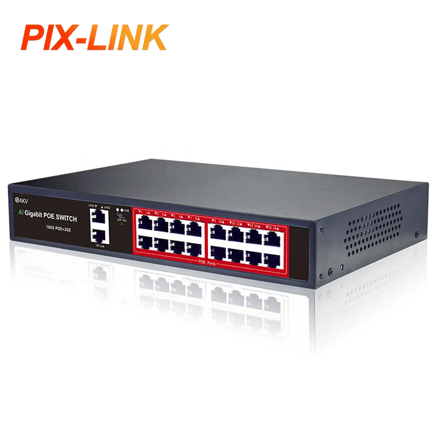 PIX-LINK POE Gigabit 16 Port Network Switch Stock Oem/ODM Fabricante Gestionado 4 5 8 16 24 Port Indu Signal System Protector contra sobretensiones 1 año