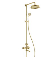 Ensemble de douche thermostatique classique en laiton à poignée unique, design français, avec jets pluie et massage, bec orientable à 180°, barre coulissante, finition chromée