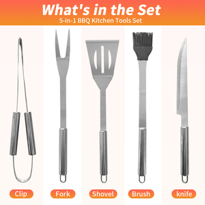 Cadeaux pour oncles et neveux : Kit d'accessoires de barbecue robustes pour jardin, ustensiles de grillade en acier inoxydable épais avec manches en bois - Product Image 4