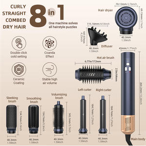 JAYSUNNY 110000 Rpm <span class=keywords><strong>Secador</strong></span> de pelo de alta velocidad 8 en 1 Multi Styler Set Cepillo de aire caliente Plancha de pelo Rizador <span class=keywords><strong>con</strong></span> iones negativos - Product Image 3