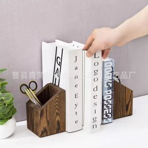 Wooden Bookend Storage <b>Box</b> With <b>Pen</b> Holder And Document Rack For Office Desk Organization - Product Image 3