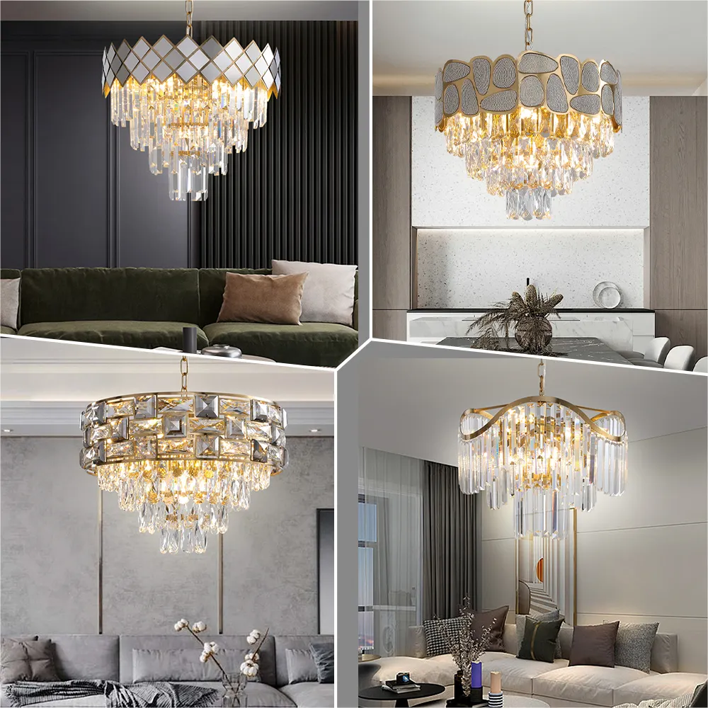 Hot Sale Indoor Decorative Modern Design Chrome Hanging Crystal Chandeliers Pendant Lighting for Kitchen Island