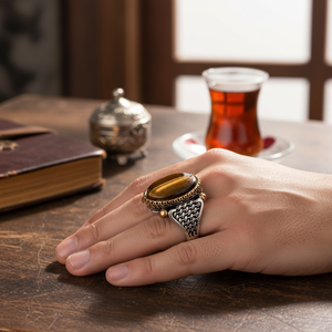 Tiger Eye Gemstone Oval Shape Authentic <b>Men</b> <b>Ring</b> Turkish Wholesale Handmade 925 Sterling <b>Silver</b> for <b>Men</b> - Product Image 3