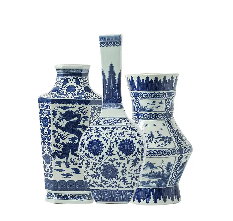 家の装飾中国のアンティークヴィンテージ青と白の磁器の花瓶モダンなスタイルの青と白の磁器の花瓶のカスタマイズ