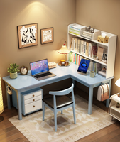 Bureau d'angle en bois massif en forme de L avec huche réversible et armoire à tiroirs mobiles, vente en gros