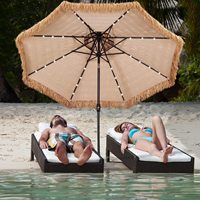 Vente en gros de parasol extérieur rond Hawaii pour patio et jardins parasol de plage double toit avec perles solaires à DEL