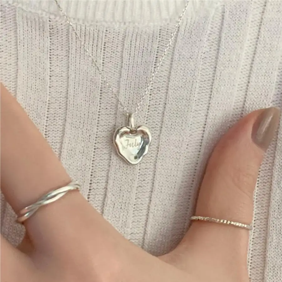 JoyEver design populaire gravé juillet bijoux fins hypoallergénique collier coeur en argent sterling 925