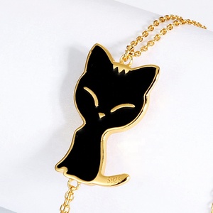 2019 nuevo diseño de esmalte negro pave CZ Diamante de oro de plata esterlina gato collar de lazo - Product Image 5