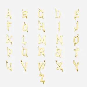 Breloques lettres en or pour la fabrication de bijoux Breloques alphabet en acier inoxydable Breloques initiales avec 2 trous