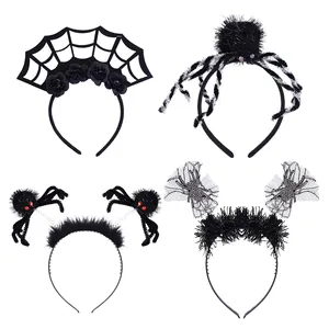Halloween Spider Headbands Women Black Plush Spider Web Ghost Headband Headdress Hair Accessories Cosplay Costume Outfit