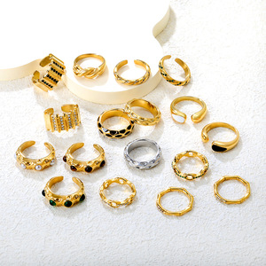 Bagues tendance géométriques ajustables en acier inoxydable plaqué or, bijoux pour femmes, cadeau - Product Image 1