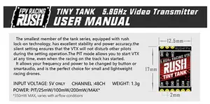 Acele TinyTANK küçük tankı 5.8G 48CH çukur/25/100/200/350mW TBS SmartAudio 5V yarış VTX FPV uçağı için