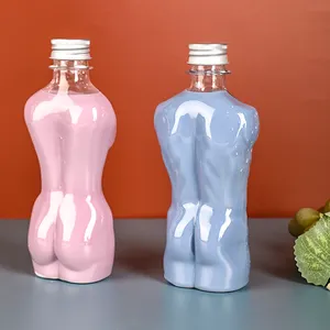 Botellas de plástico vacías para batidos, botellas de plástico con forma de cuerpo musculoso de 500 ML, 16 unidades