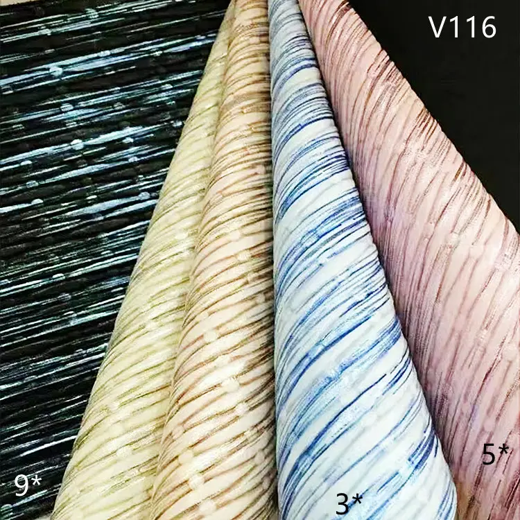 V116 Metal Fancy Stripes Weave PVC Artificial Leather For Bags, Handbags, Shoes, Belts