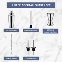 Set d'outils de bar en acier inoxydable avec kit de barman Cuillère à mélanger Margarita Drink Jigger 25 oz Muddler