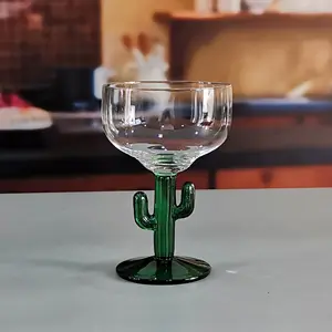 Koktail Unik Gelas Margarita Buatan Tangan Batang Hijau Kaktus Gin Balon Sampanye Flute Anggur Gelas Martini untuk Acara Pesta