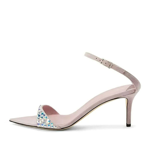 Sandales pour femmes à talons aiguilles moyens, à bout ouvert pointu, à lanière cheville, ornées de diamants colorés, pour soirée - Product Image 4