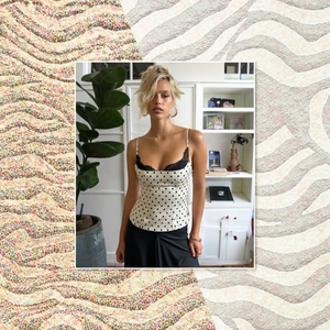 French Style Pure Desire Lace <b>Patchwork</b> Chest Shape Polka Dot Breathable Eco-Friendly Short Slim Sexy Tank <b>Top</b> Front Logo Y2K - Product Image 3
