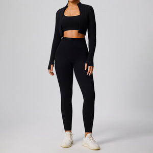Conjunto de Yoga con Chaqueta de Cierre Completo y Tela Cloud, Talla Europea, Bra y Leggings para Mujer, Ropa Deportiva Transpirable para Entrenamiento - Product Image 2