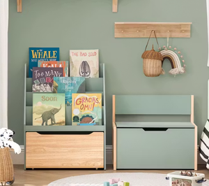 Bibliothèque et étagère <span class=keywords><strong>à</strong></span> jouets multicouches naturelles vert clair pour enfants, armoire de rangement pliable et sûre avec <span class=keywords><strong>coffre</strong></span> <span class=keywords><strong>à</strong></span> roulettes - Product Image 2
