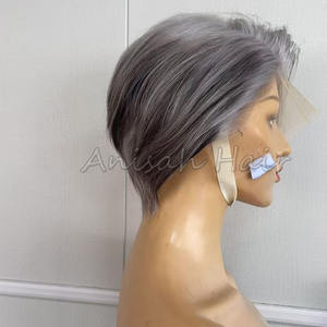 Pelucas brasileñas de <span class=keywords><strong>corte</strong></span> Pixie <span class=keywords><strong>con</strong></span> <span class=keywords><strong>flequillo</strong></span>, pelucas de cabello humano de encaje transparente para mujeres, <span class=keywords><strong>Bob</strong></span> Pixie corto, pelucas <span class=keywords><strong>con</strong></span> reflejos grises, cabello humano - Product Image 4
