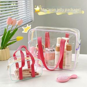 Outdoor Picnic Beach Mesh Tote Bag Macaron Contrast Color <b>Strap</b> Clear Visible Snack Cosmetic Grocery Storage Hand Bag - Product Image 2