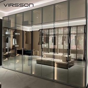 <span class=keywords><strong>Armoire</strong></span> Pliante en Bois Massif Écologique et Durable, Porte en Verre, Anti-humidité, Style Luxe Léger, pour Villa, Hôtel, Dressing d'Angle Moderne - Product Image 1